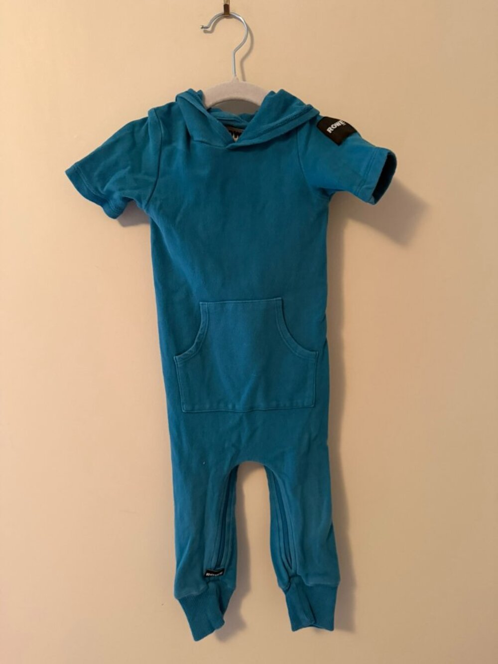 Rowe Hooded Short Sleeve Romper, 6-12 Months, Teal, Made in Canada